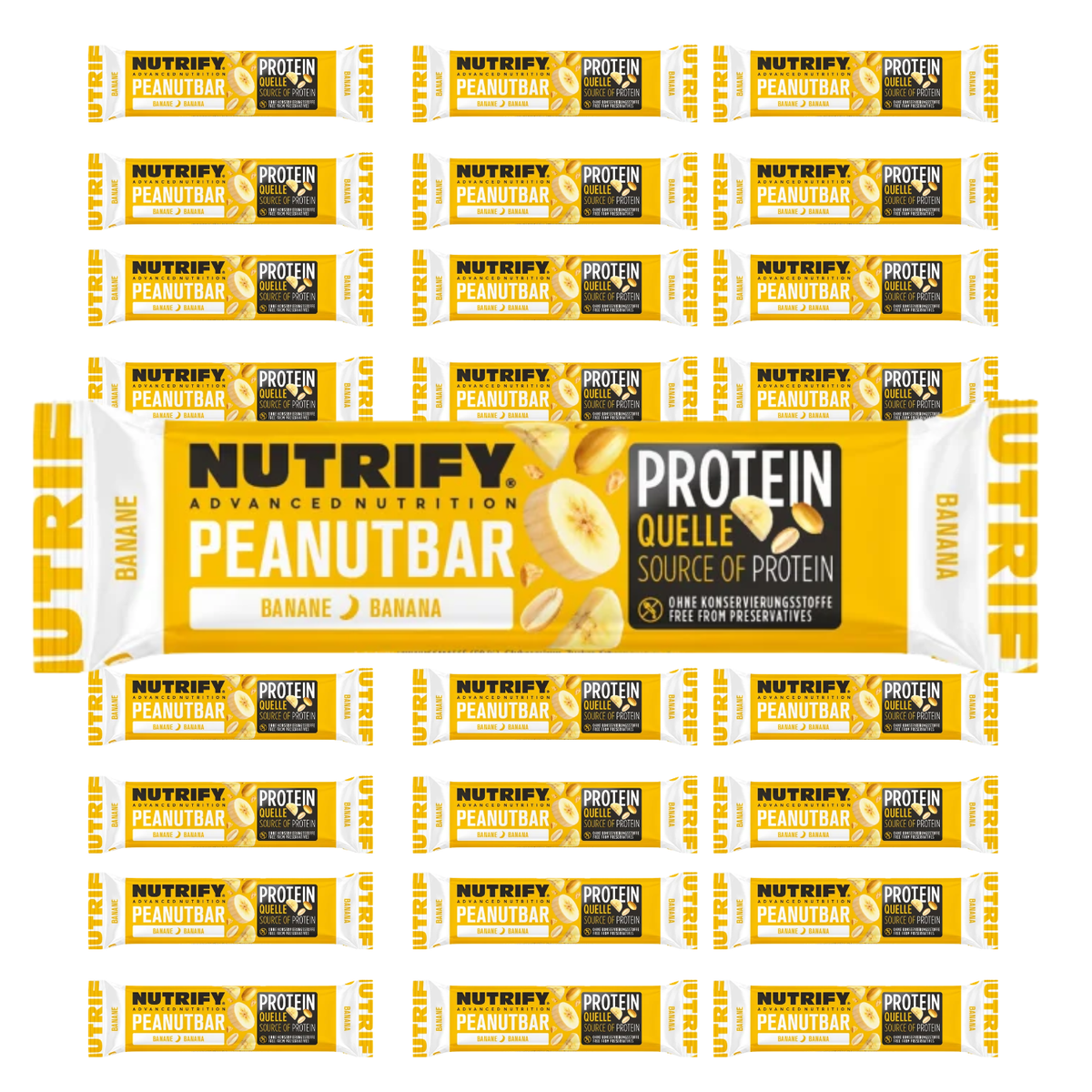 NUTRIFY Erdnuss Riegel mit Banane 24 x 60g Nuss Riegel für unterwegs
