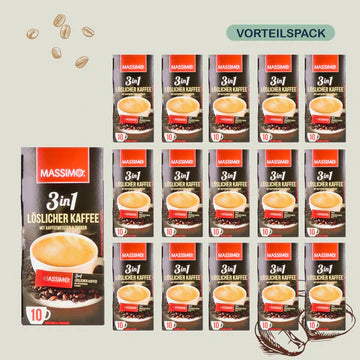 MASSIMO Alle Sorte - Vorteilspack MASSIMO 3in1 Kaffee mit Kaffeeweißer & Zucker 16 x 180g