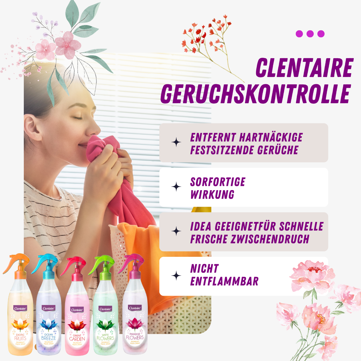 CLENTAIRE Lufterfrischer & Textilerfrischer Paradise Flowers 12 x 425ml