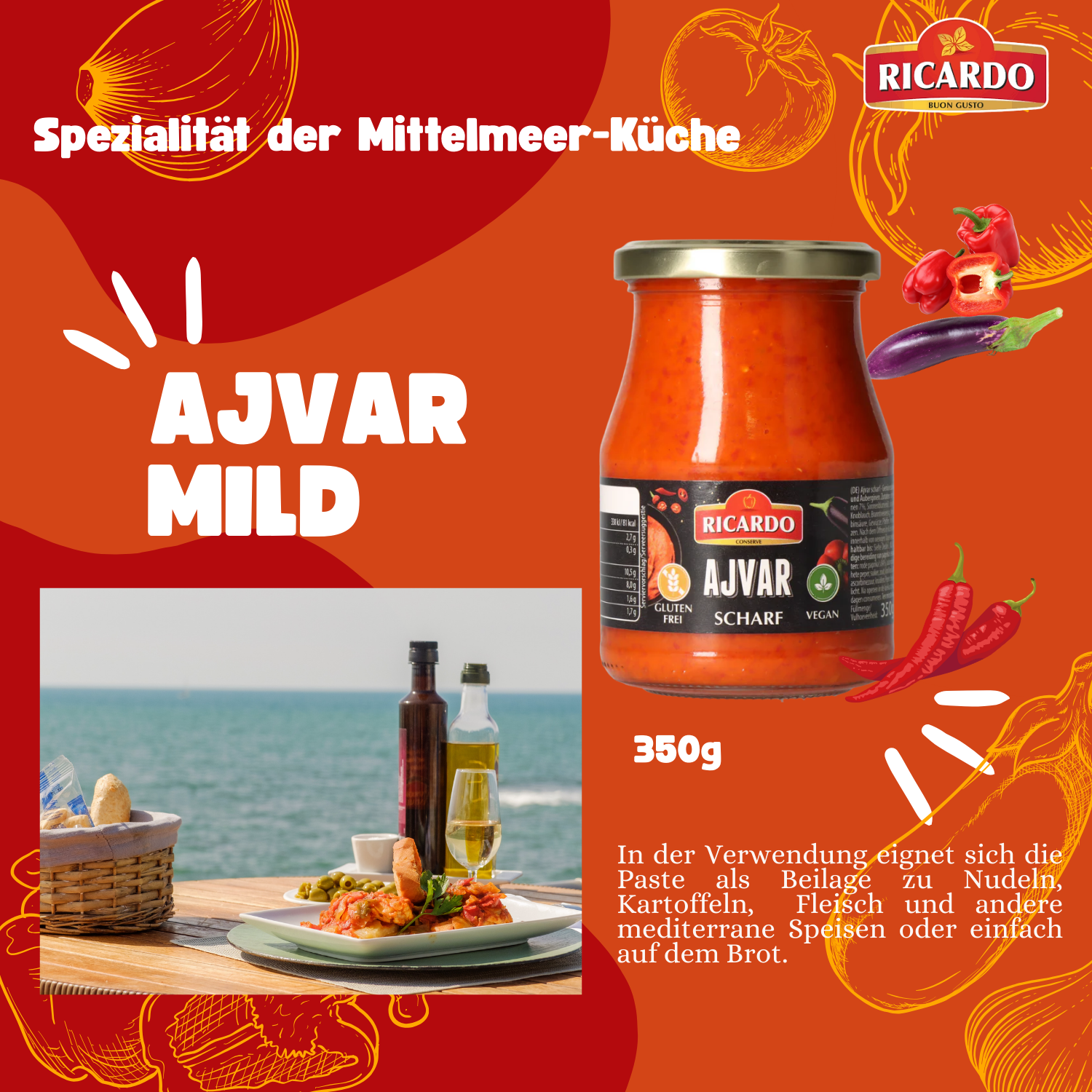 RICARDO Ajvar Scharf 10 x 350g