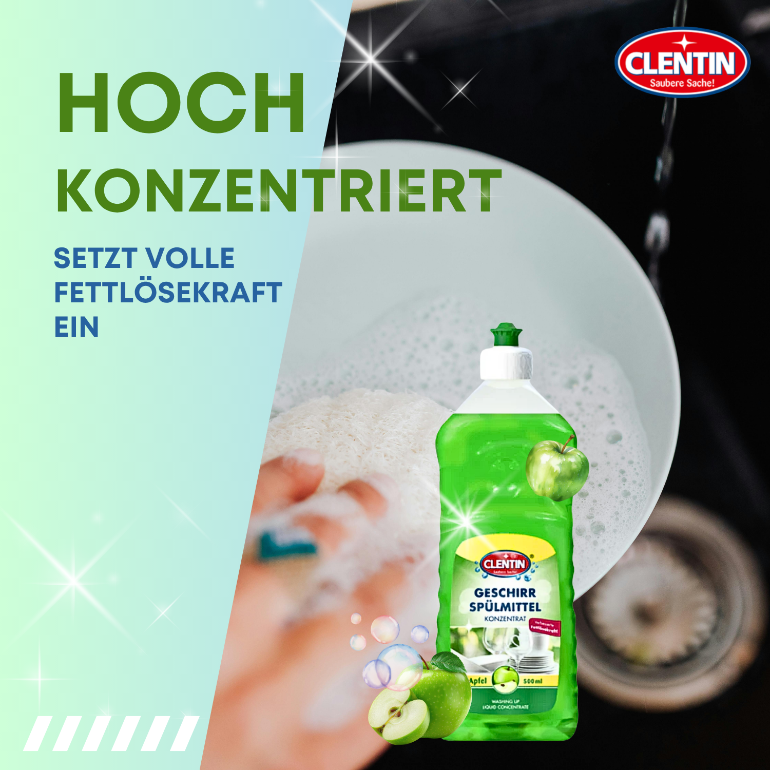 CLENTIN Geschirrspülmittel Apfel 12 x 500ml Konzentrat