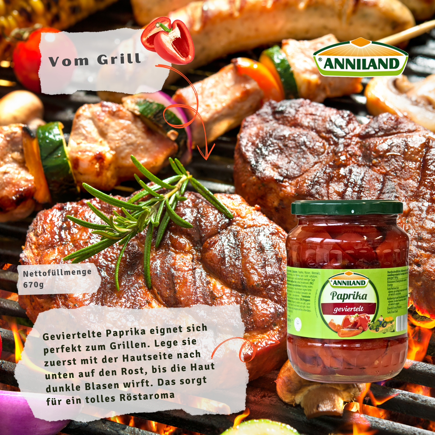 ANNILAND Geviertelte Paprika 12 x 680g