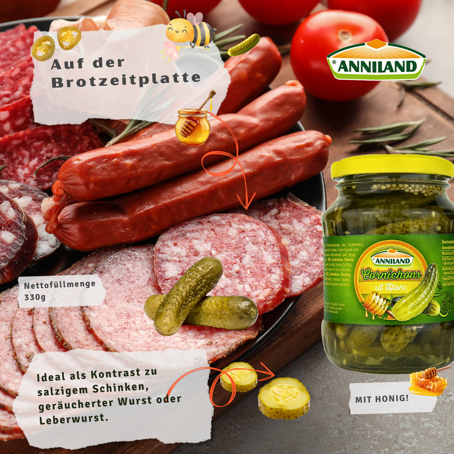 ANNILAND Cornichons mit Honig 12 x 330g