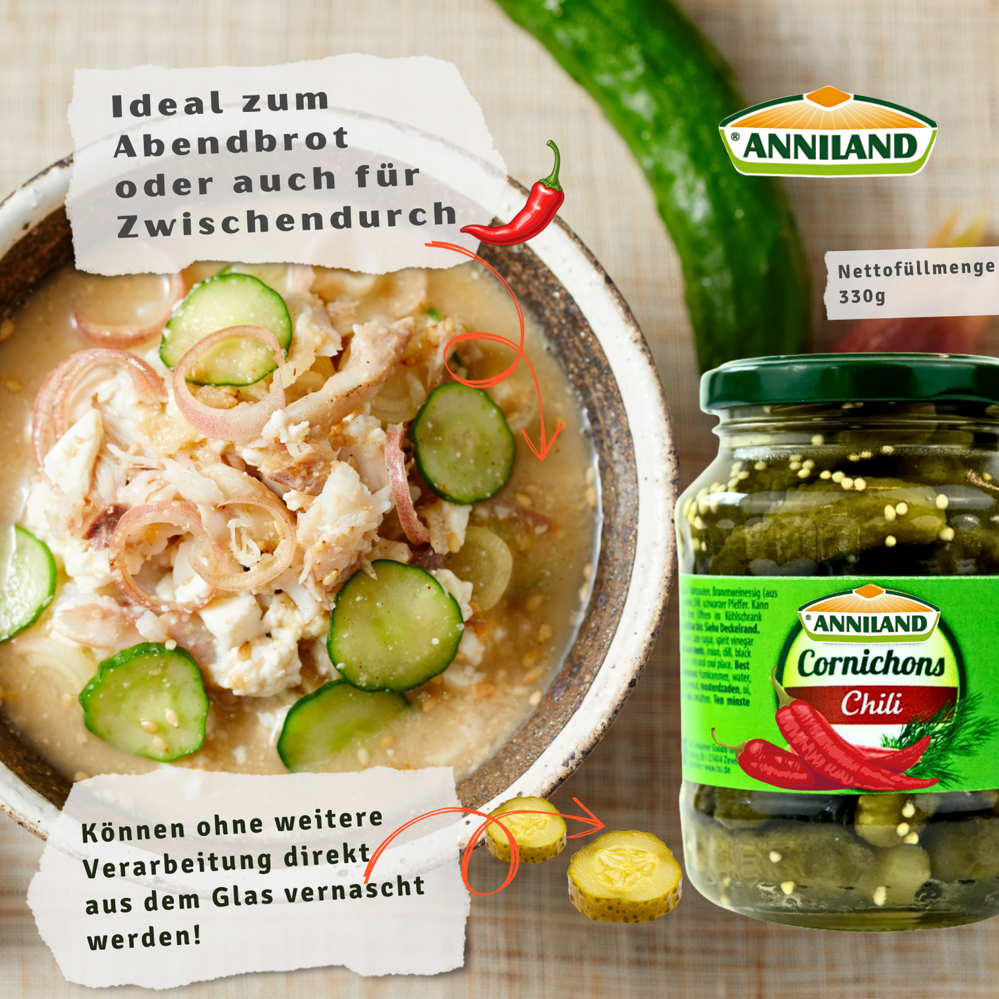 ANNILAND Cornichons mit Chili 330g