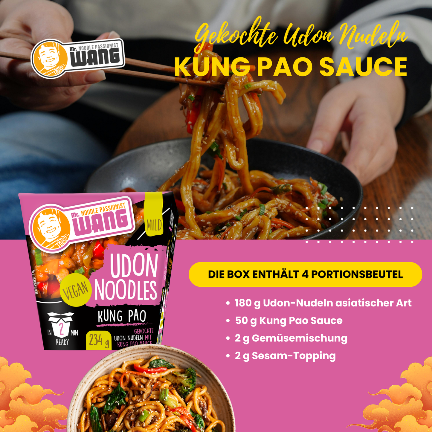 MR WANG Udon-Nudel-Bowl mit Kung Pao Sauce 234g Box