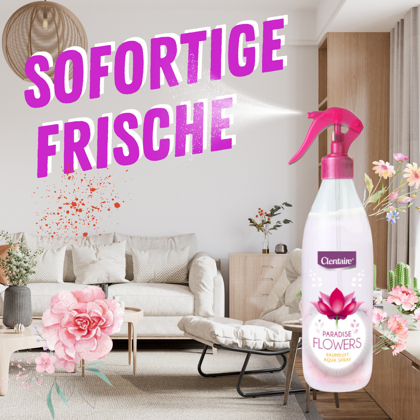 CLENTAIRE Lufterfrischer & Textilerfrischer Paradise Flowers 12 x 425ml
