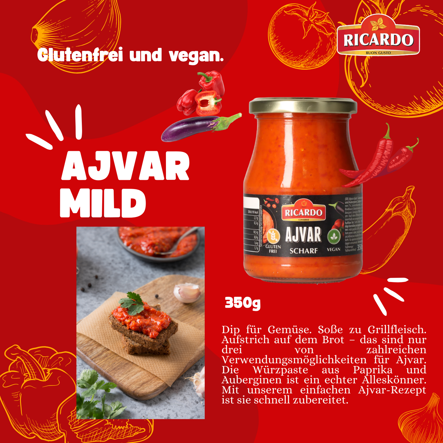 RICARDO Ajvar Scharf 10 x 350g