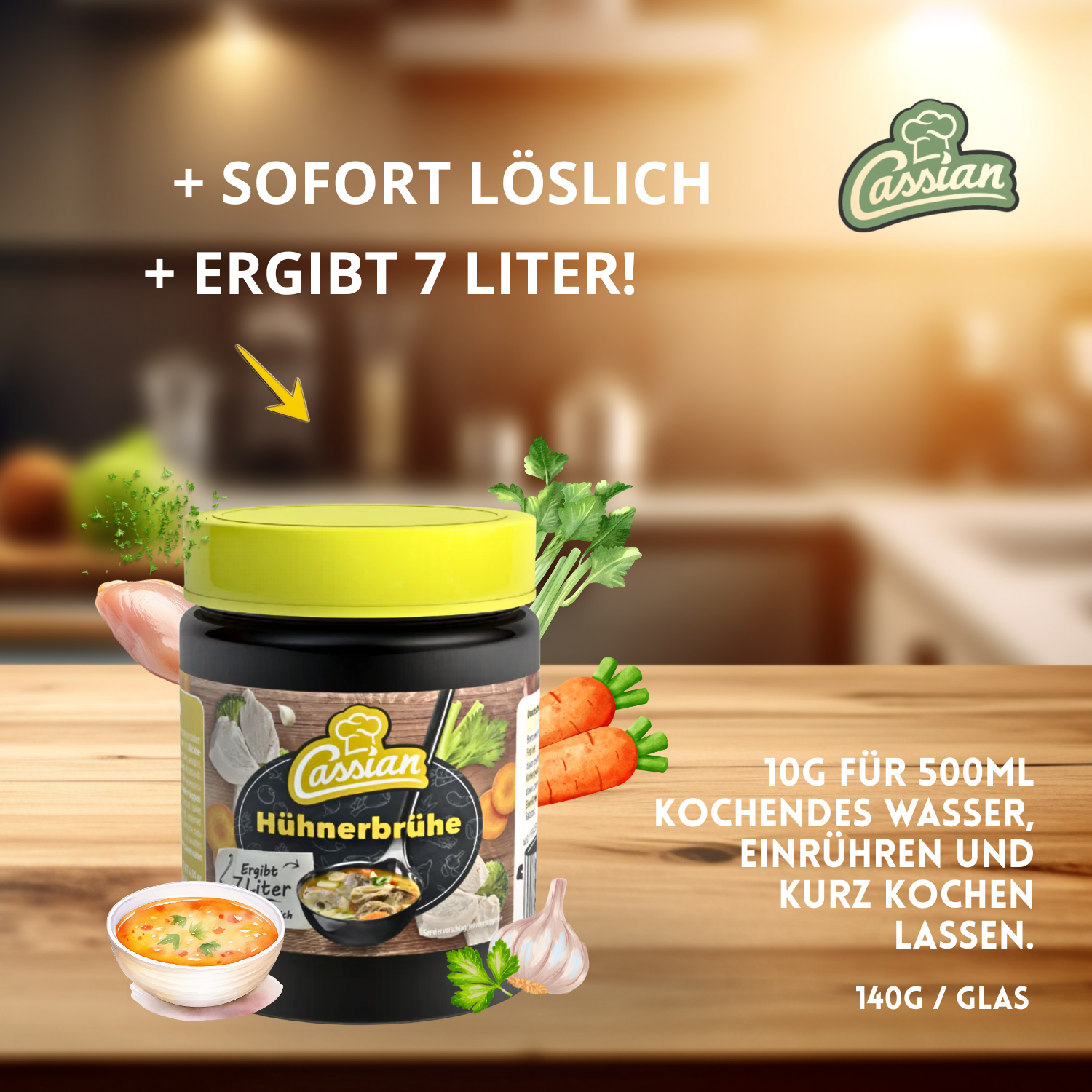 CASSIAN Klare Hühnerbrühe 10 x 140g