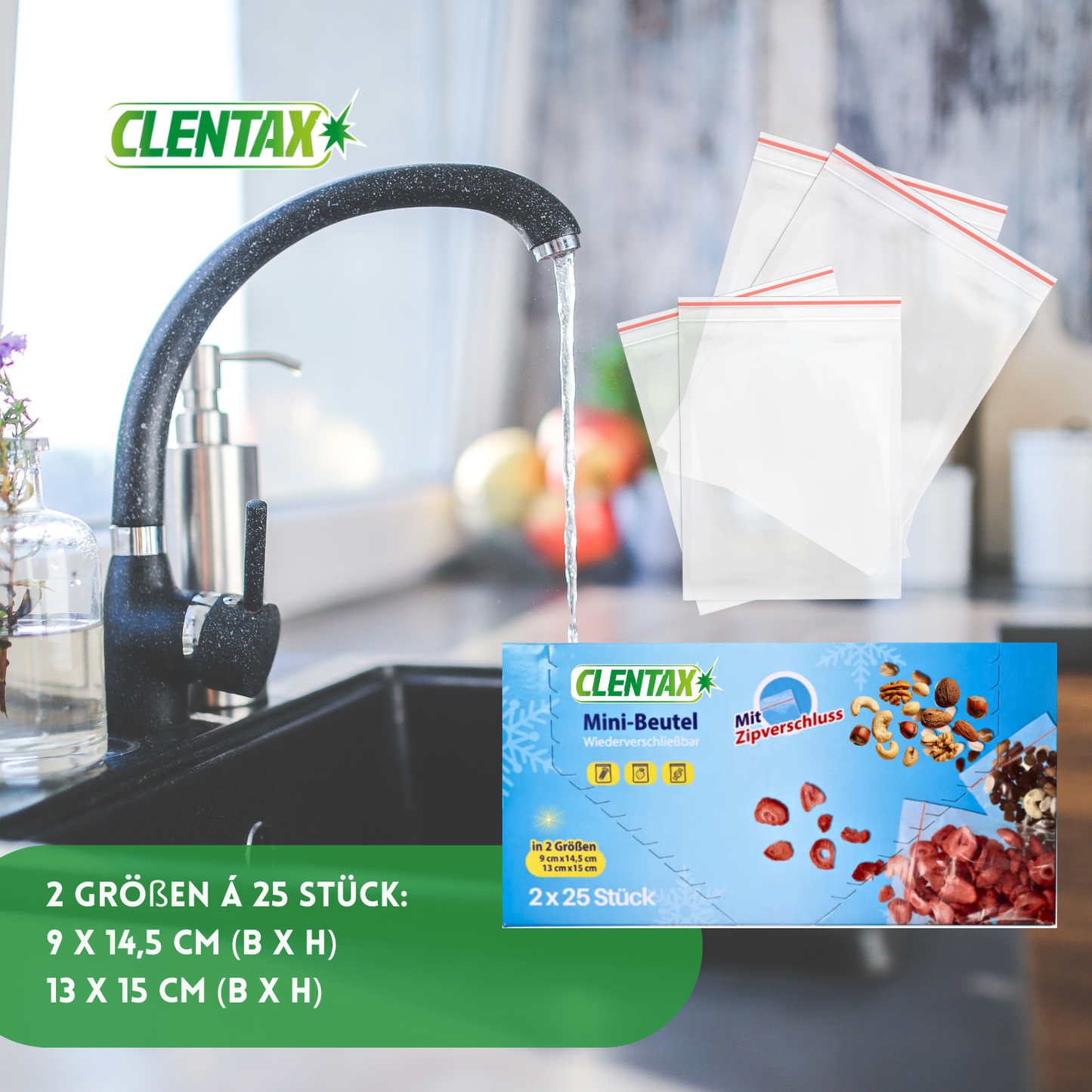 CLENTAX Haushaltsbeutel Mini 21 x 50 Stk ( in 2 Größen ) Lebensmittelecht