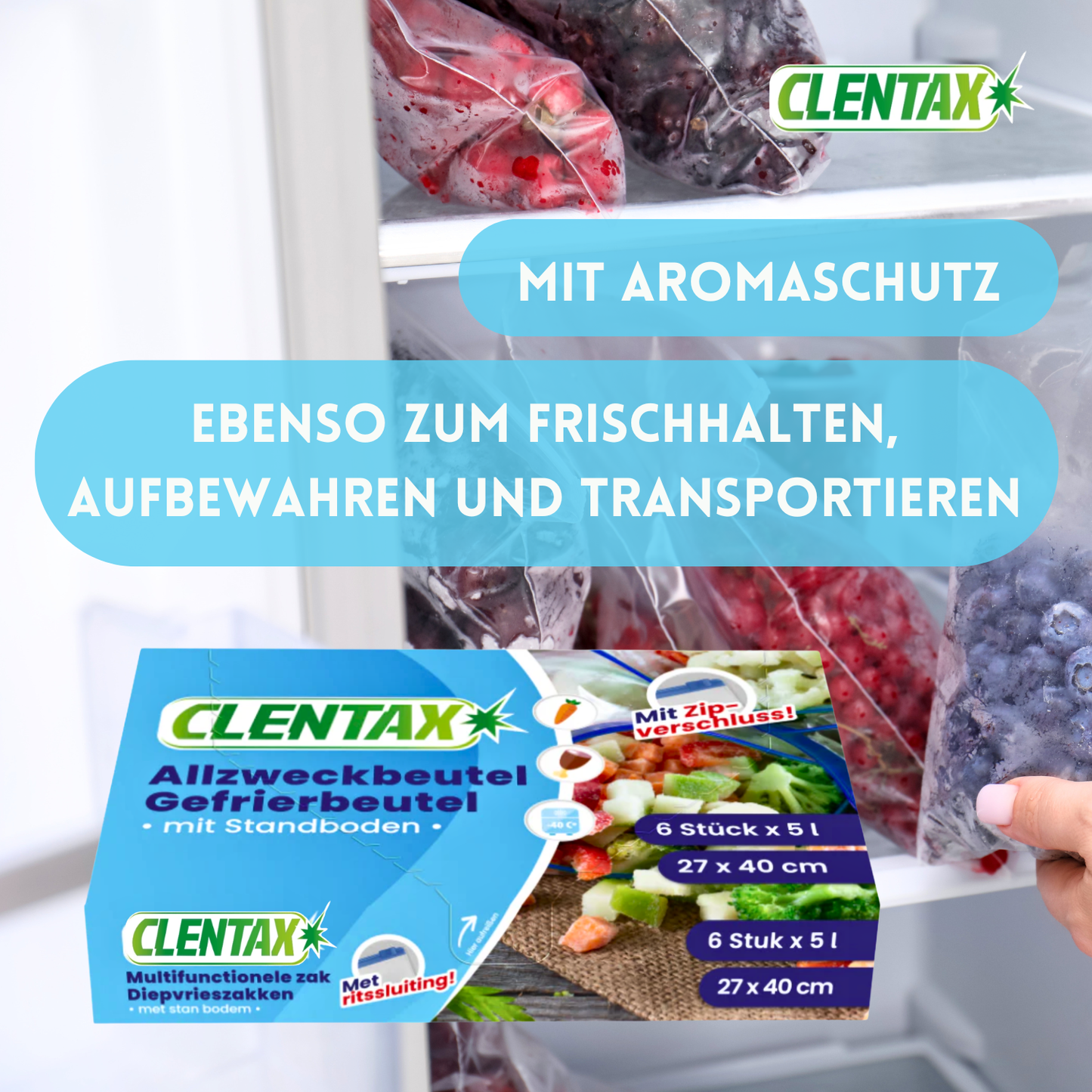 CLENTAX Gefrierbeutel 5L mit Zipverschluss 36 x 6 Stk