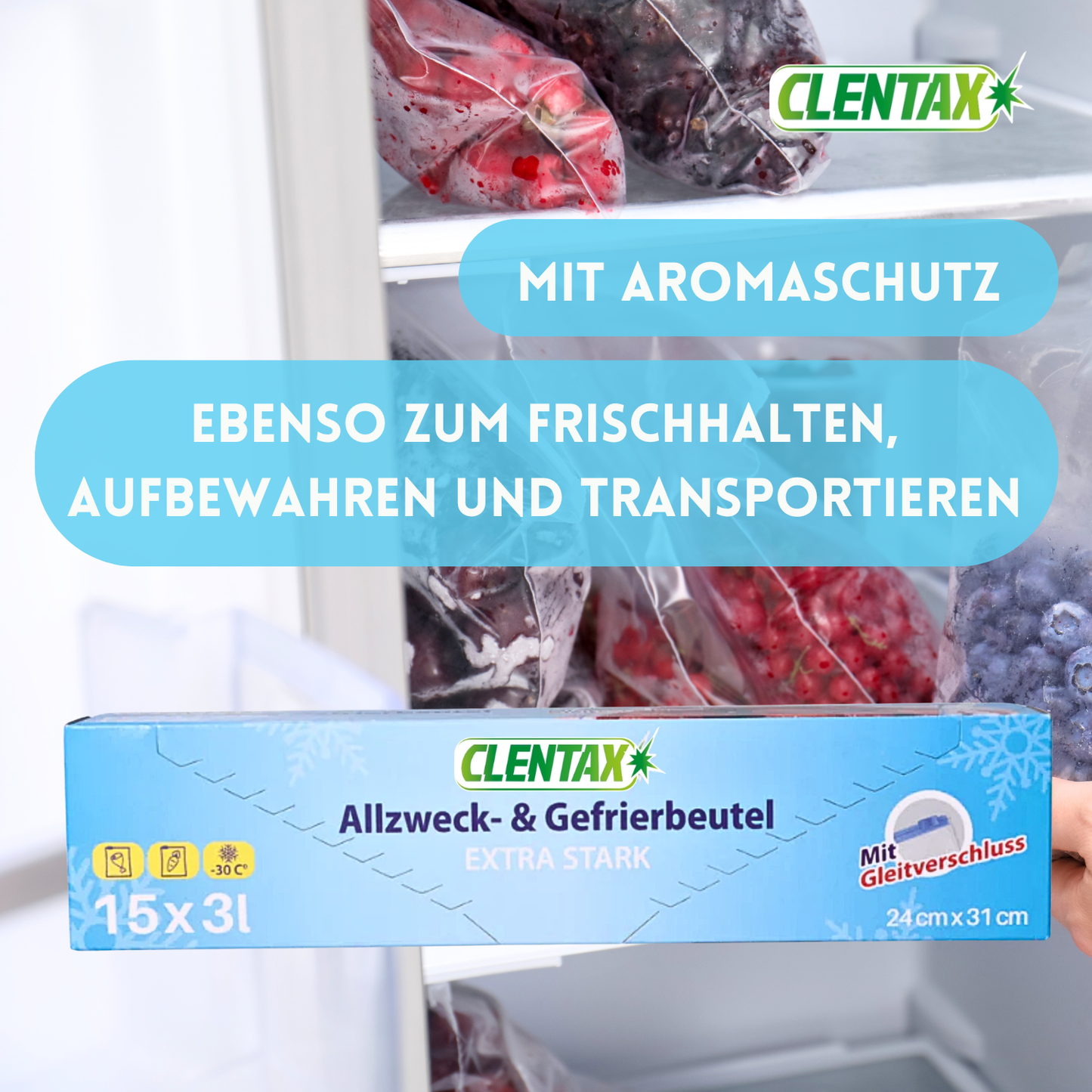 CLENTAX Gefrierbeutel 3L mit Gleitverschluss 30 x 15 Stk