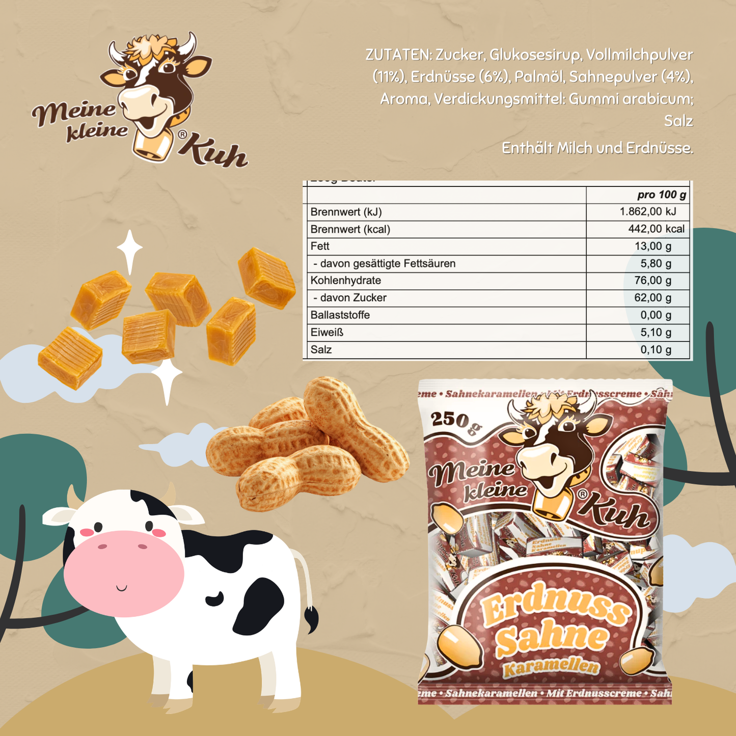 MEINE KLEINE KUH Erdnuss Sahnekaramellen 20 x 250g Sahne Bonbon
