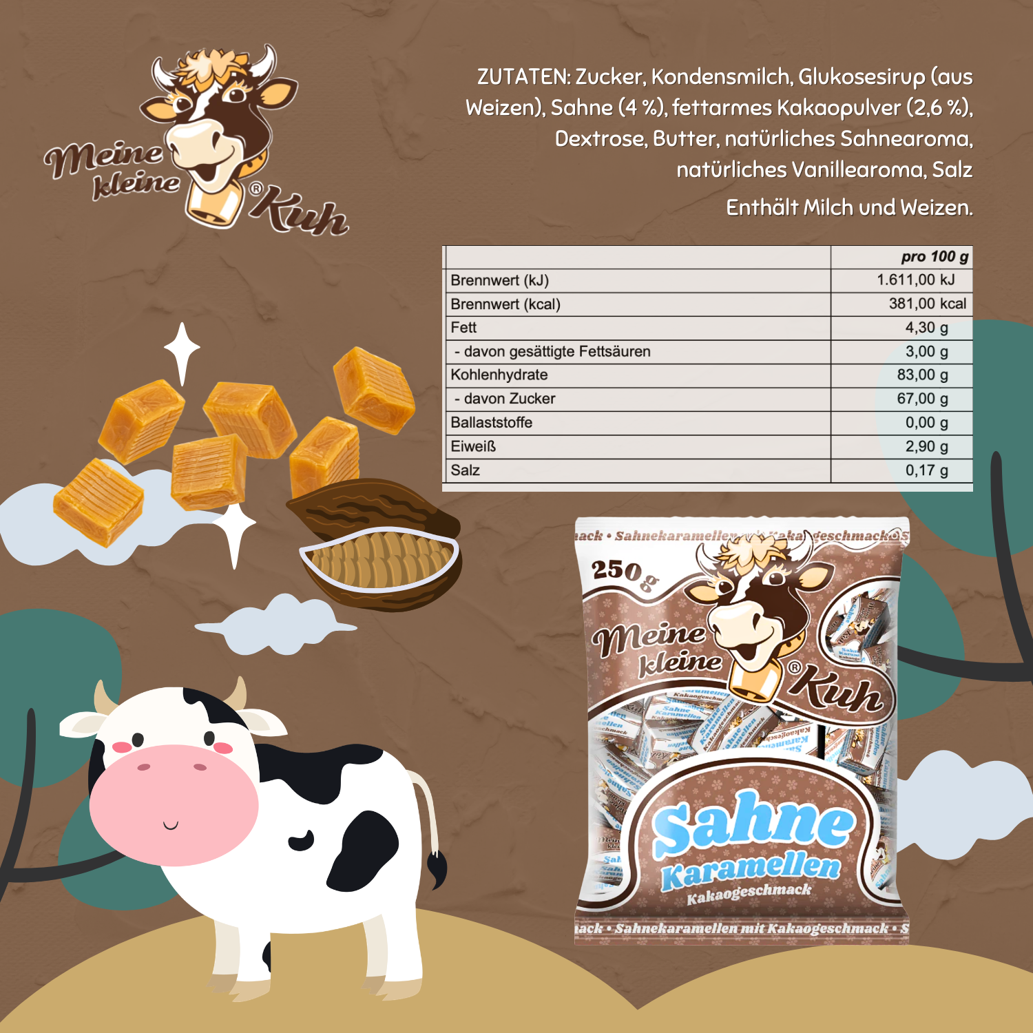 MEINE KLEINE KUH Sahnekaramellen mit Kakaogeschmack 20 x 250g Sahne Bonbon