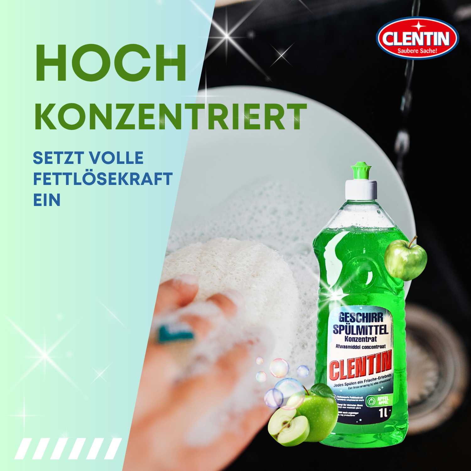 CLENTIN Geschirrspülmittel Apfel 12 x 1000ml