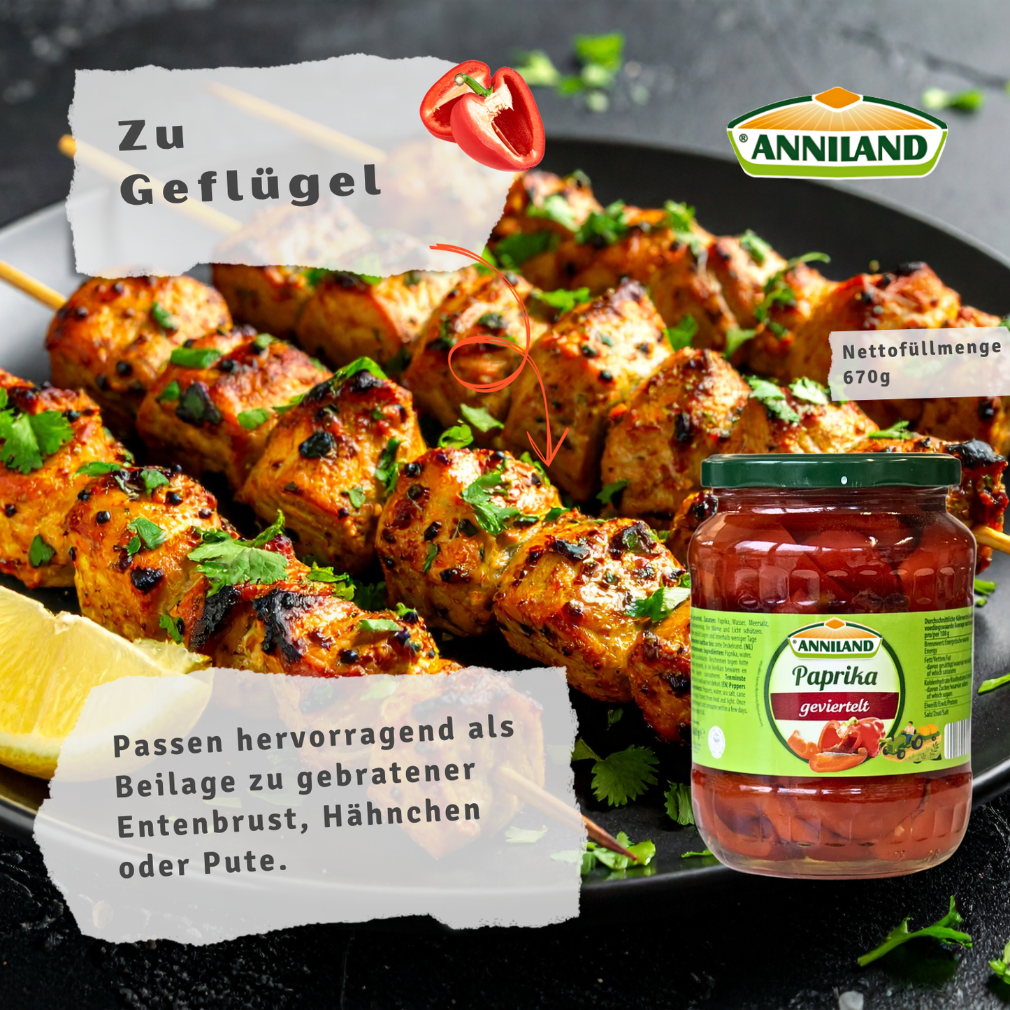 ANNILAND Geviertelte Paprika 12 x 680g