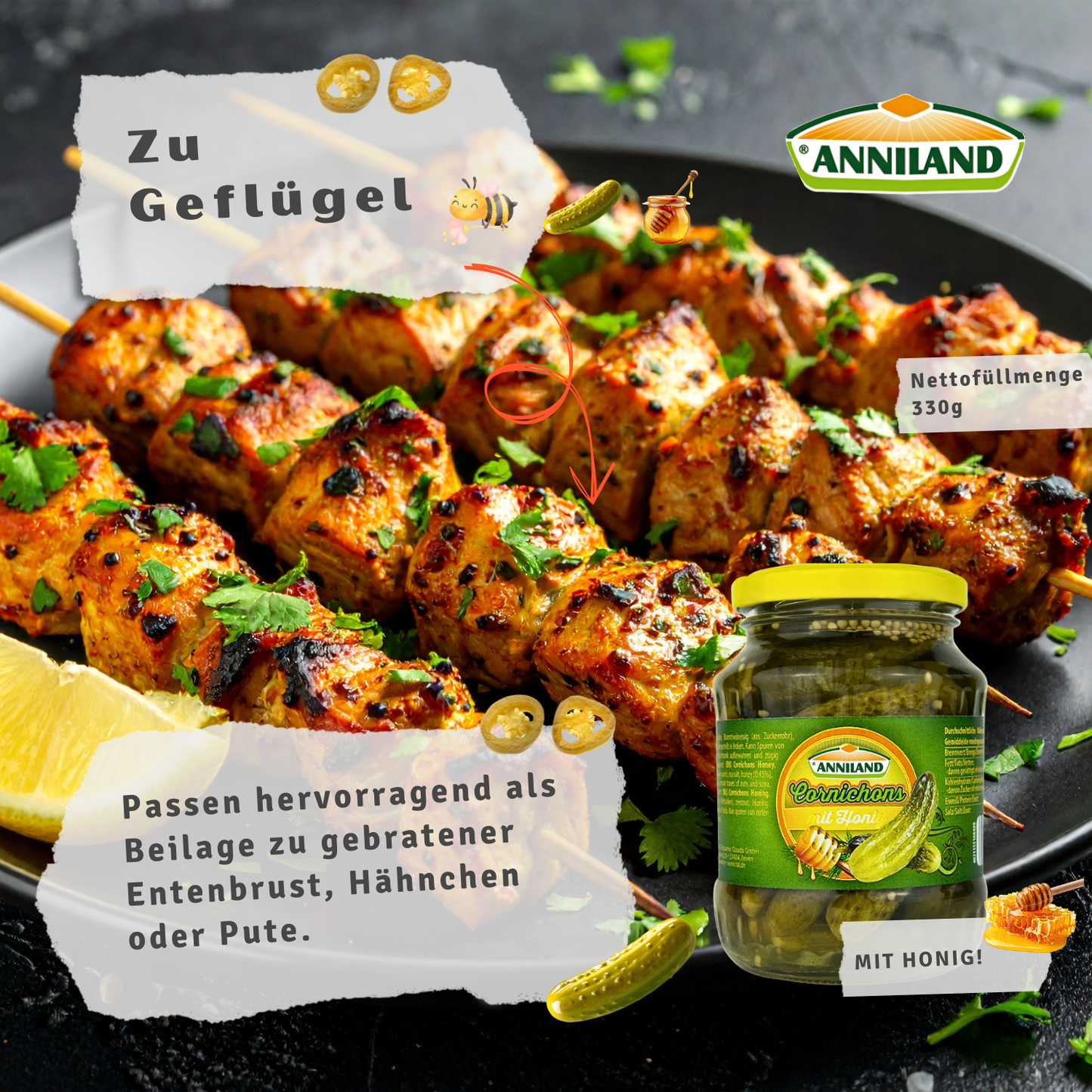 ANNILAND Cornichons mit Honig 12 x 330g