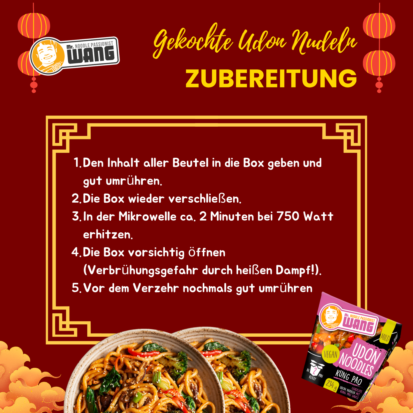 MR WANG Udon-Nudel-Bowl mit Kung Pao Sauce 234g Box