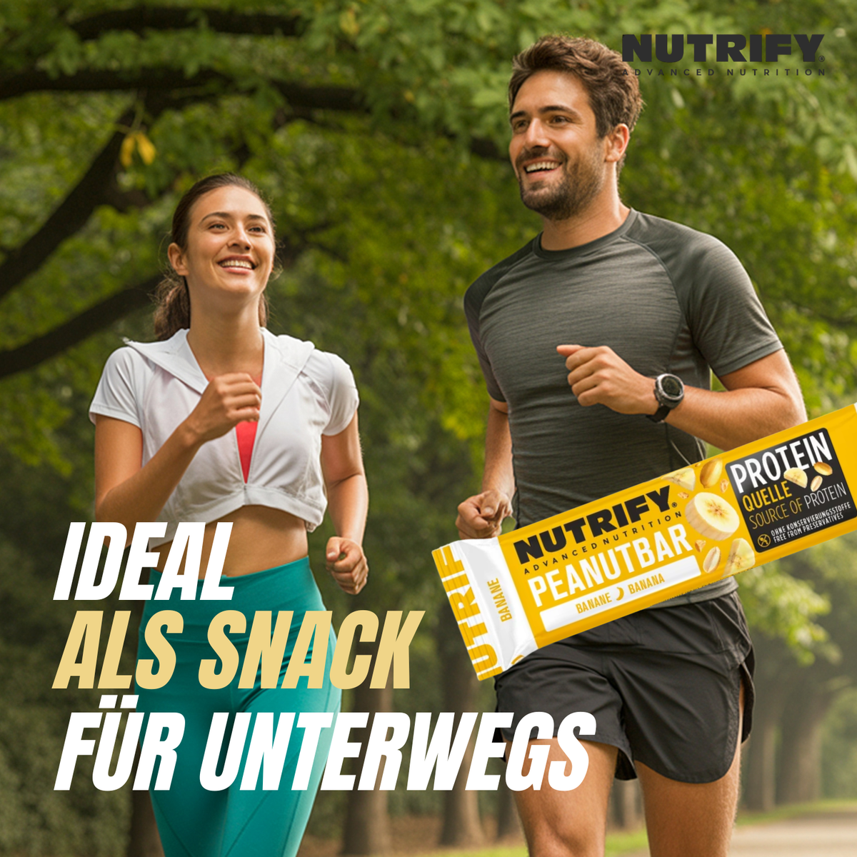NUTRIFY Erdnuss Riegel mit Banane 8 x 60g Nuss Riegel für unterwegs