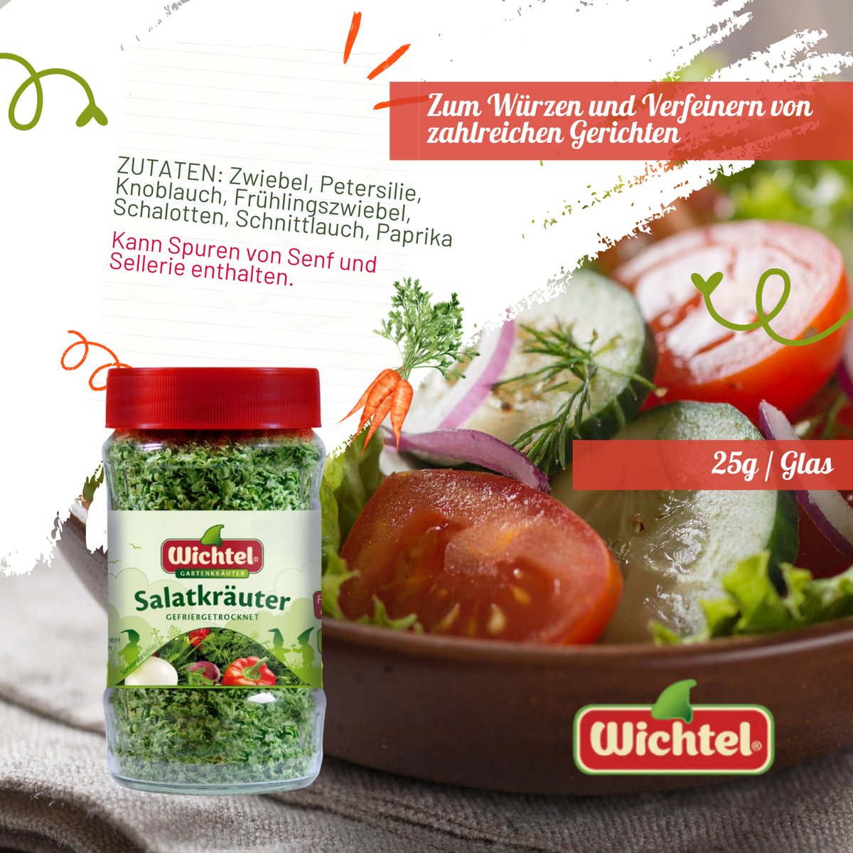 WICHTEL Gefriergetrocknete Salatkräuter 25g / Glas