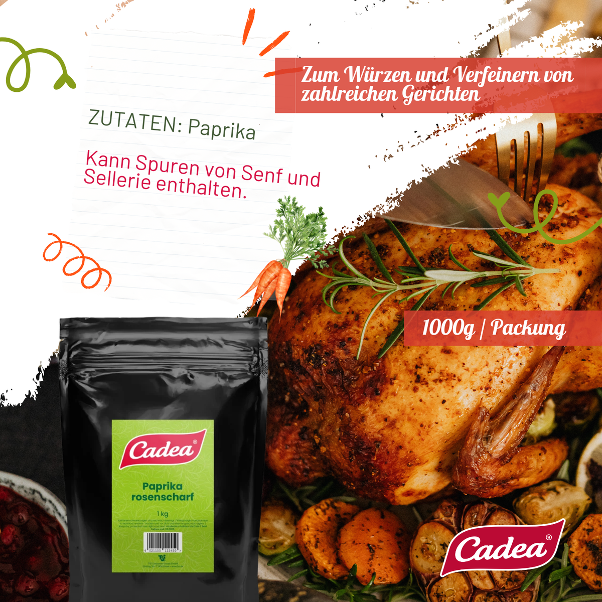 CADEA Paprika rosenscharf 4 x 1kg Großverbraucherbeutel
