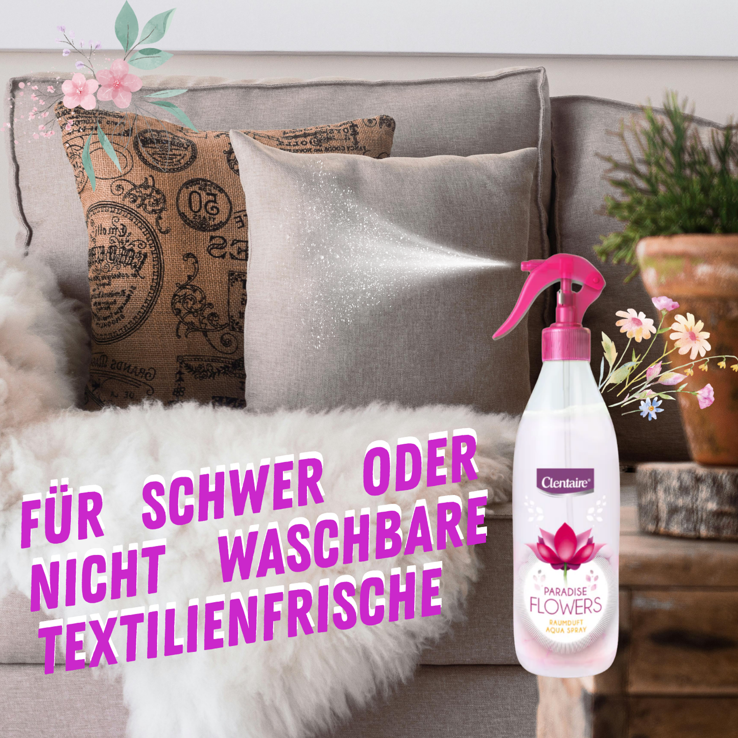CLENTAIRE Lufterfrischer & Textilerfrischer Paradise Flowers 12 x 425ml