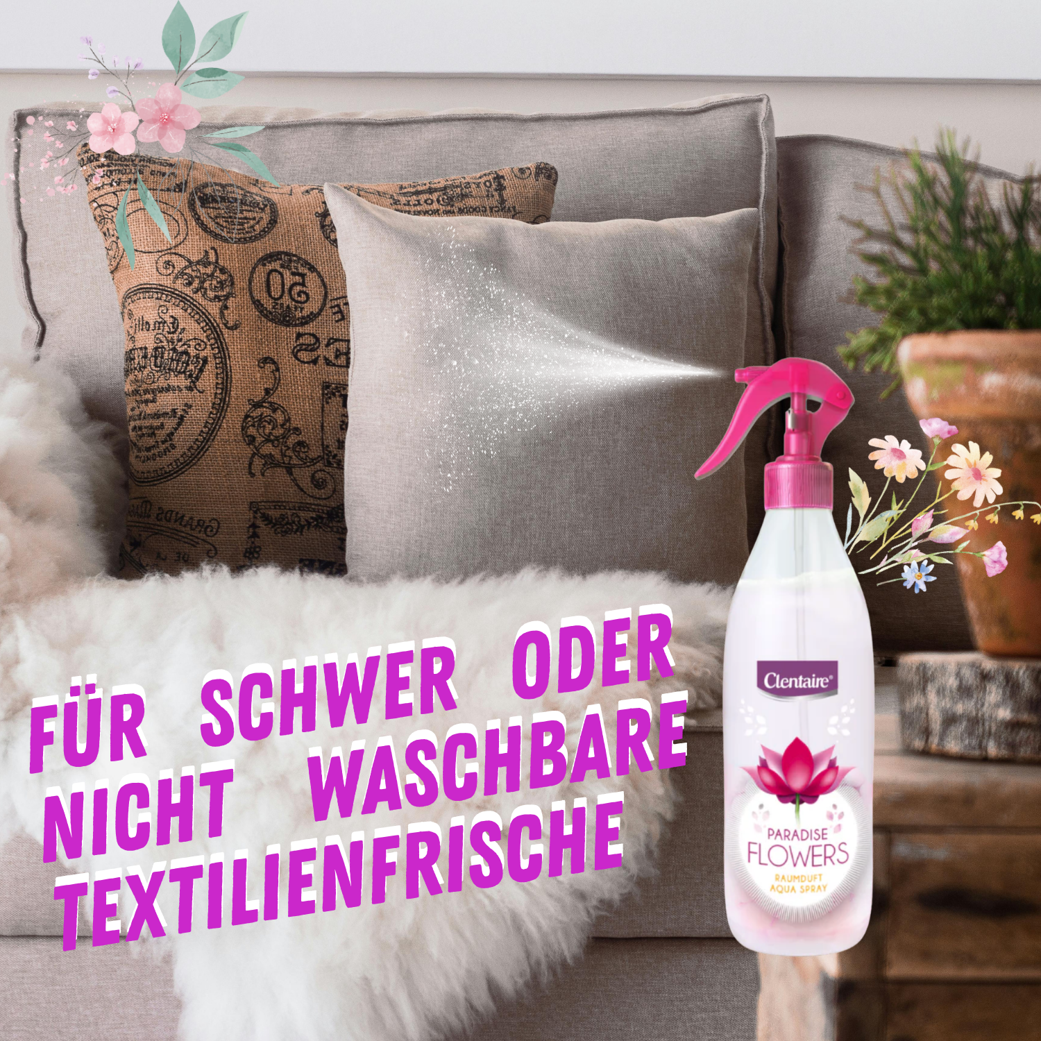CLENTAIRE Lufterfrischer & Textilerfrischer Paradise Flowers 12 x 425ml
