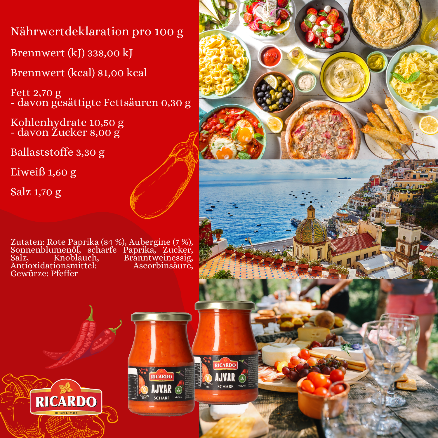 RICARDO Ajvar Scharf 10 x 350g