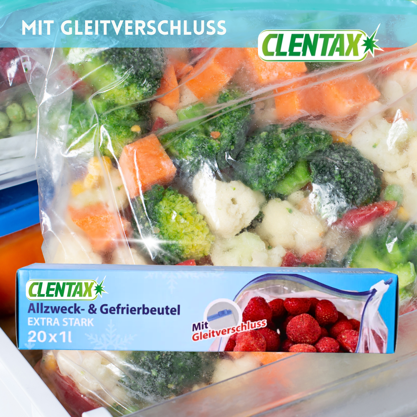 CLENTAX Gefrierbeutel 1L mit Gleitverschluss 30 x 20 St