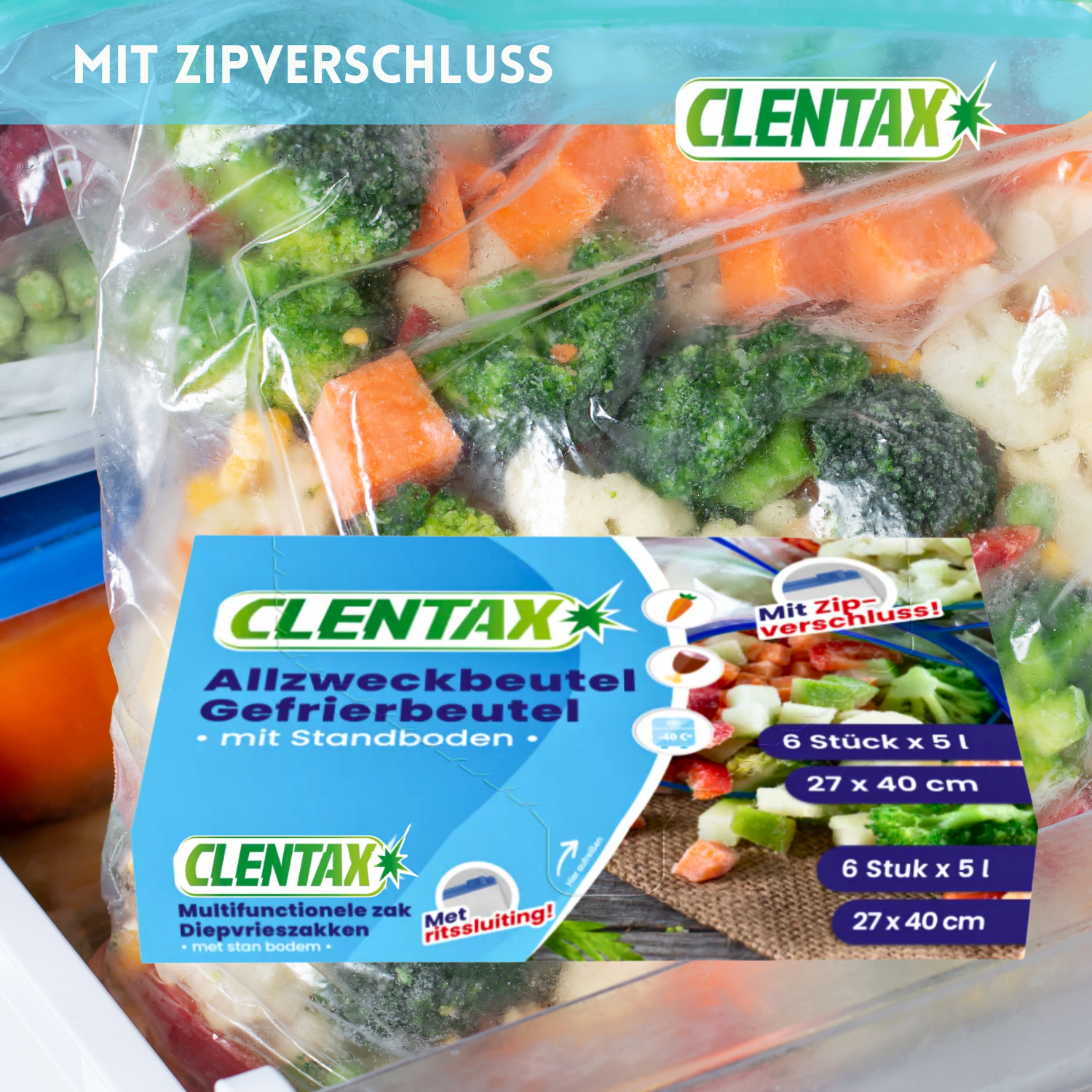 CLENTAX Gefrierbeutel 5L mit Zipverschluss 36 x 6 Stk