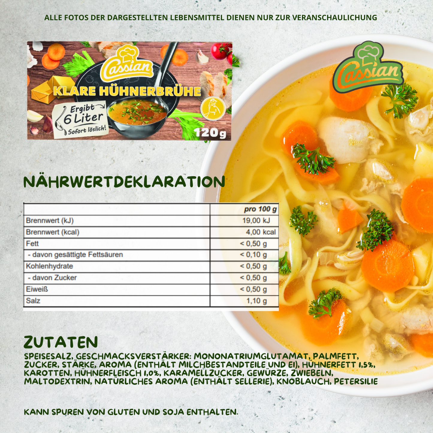 CASSIAN Brühwürfel Hühnerbrühe 30 x 120g für 360 x 0,5l