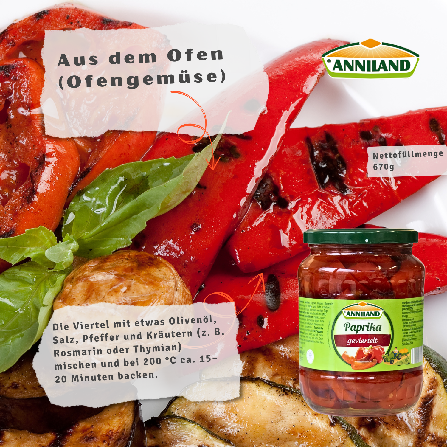 ANNILAND Geviertelte Paprika 12 x 680g