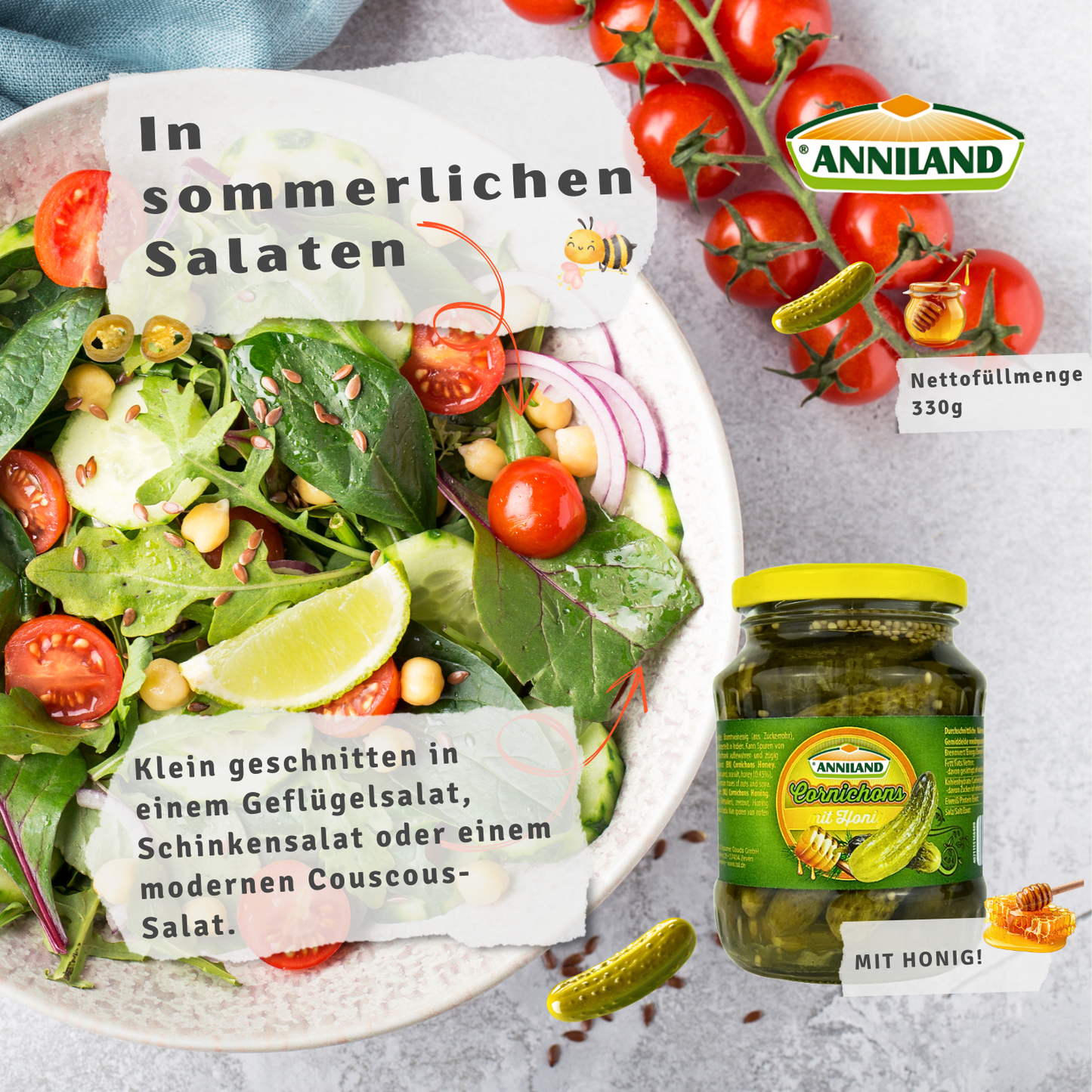 ANNILAND Cornichons mit Honig 12 x 330g