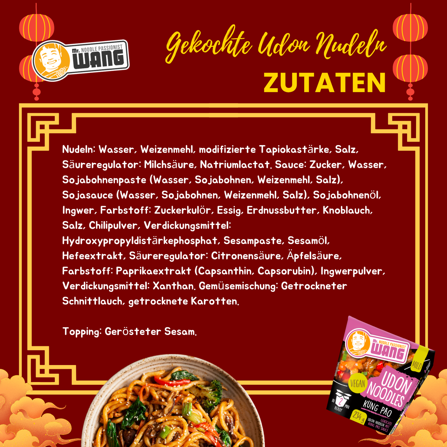 MR WANG Udon-Nudel-Bowl mit Kung Pao Sauce 234g Box