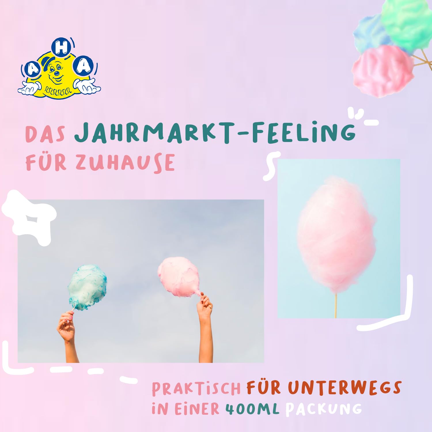 AHA Zuckerwatte 4fach sortiert 12x20g Becher
