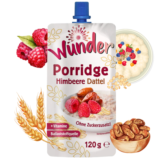 WUNDER Quetschie Himbeere Dattel 12 x 120g mit Haferflocken Ballaststoffquelle Vitamine
