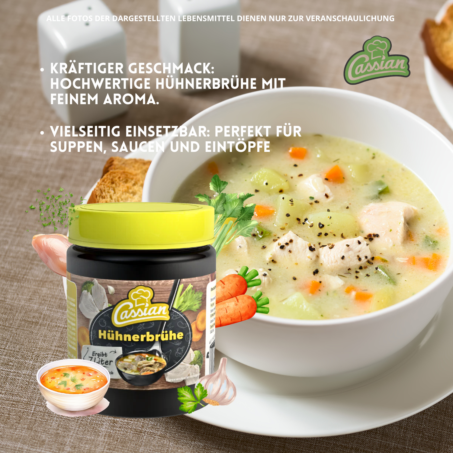 CASSIAN Klare Hühnerbrühe 10 x 140g