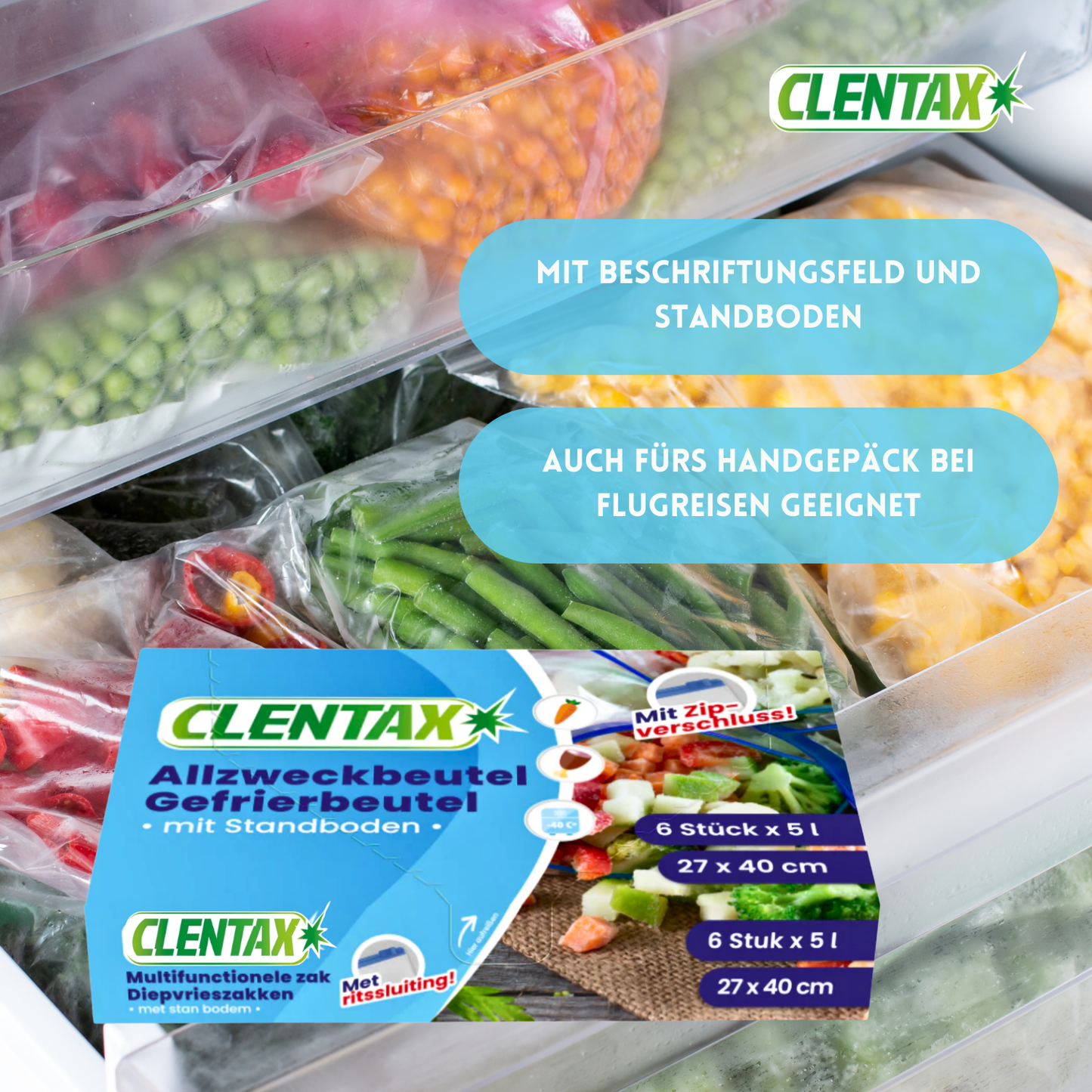 CLENTAX Gefrierbeutel 5L mit Zipverschluss 36 x 6 Stk