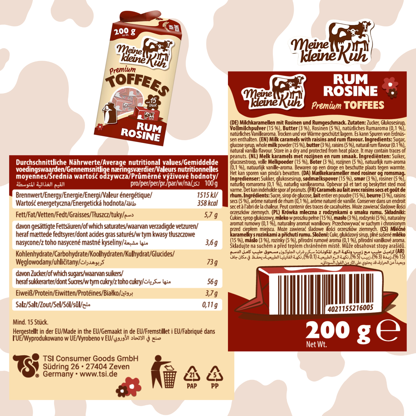 MEINE KLEINE KUH Premium Fudges Rum Rosine 20 x 200g