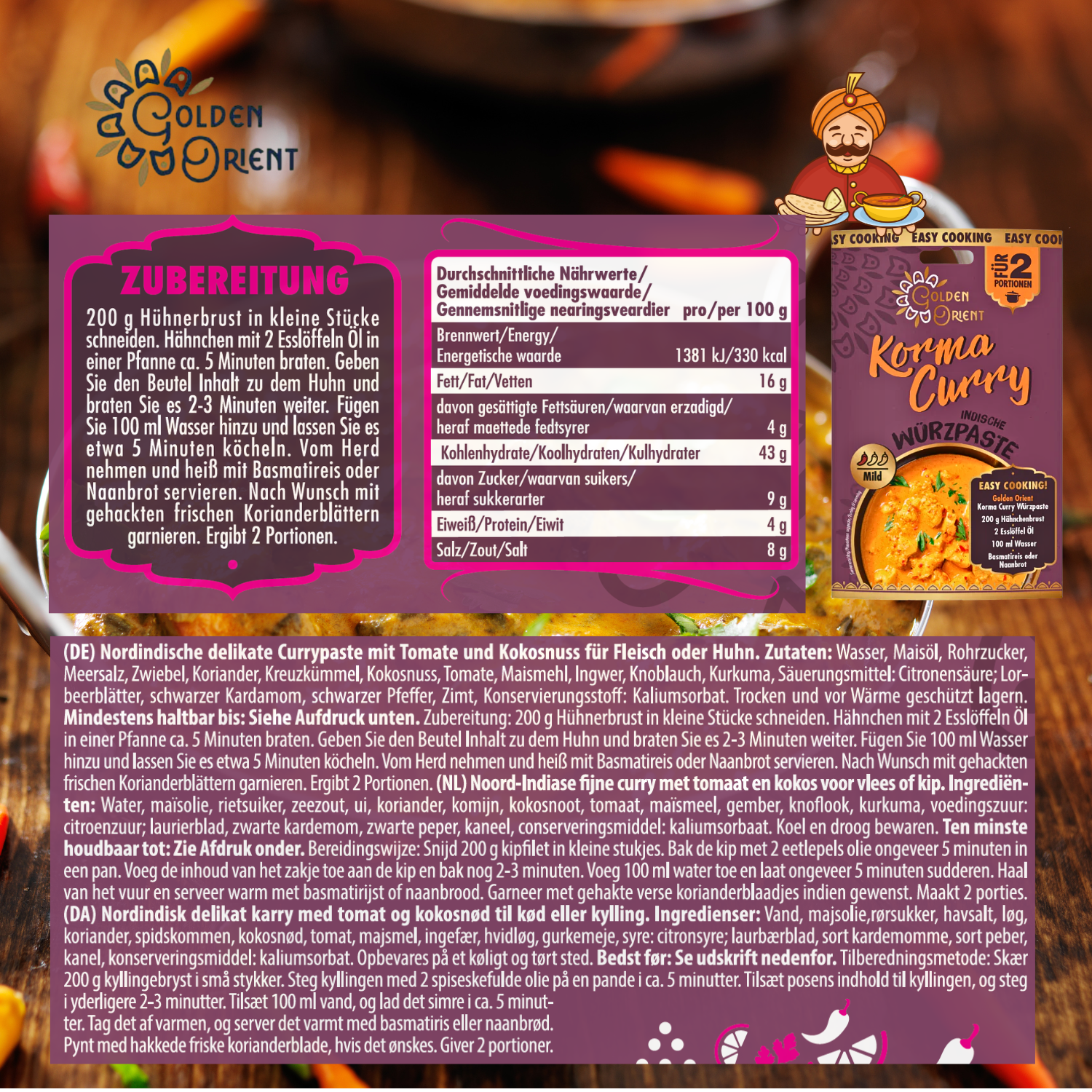 GOLDEN ORIENT Korma Curry Paste 15 x 50g