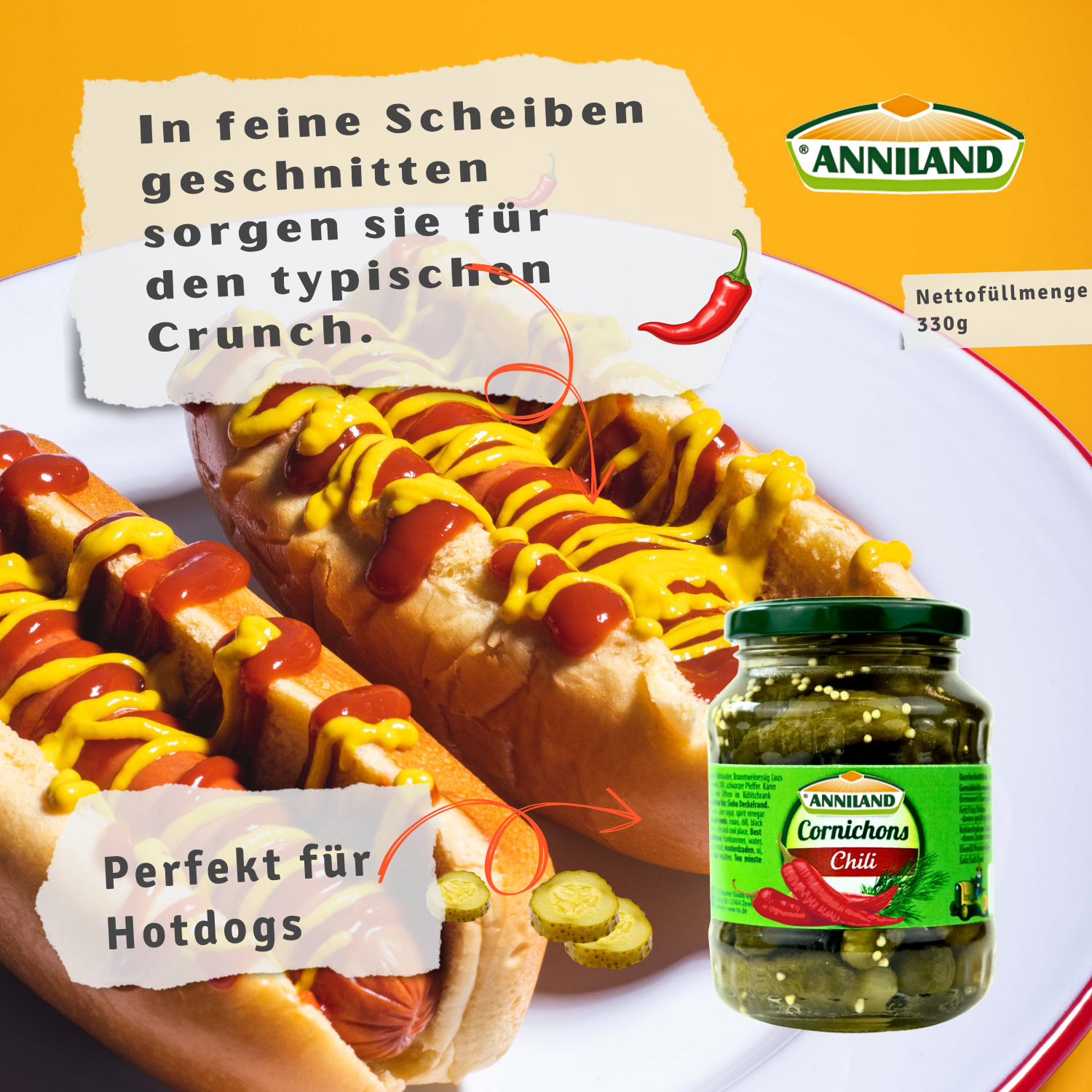 ANNILAND Cornichons mit Chili 330g