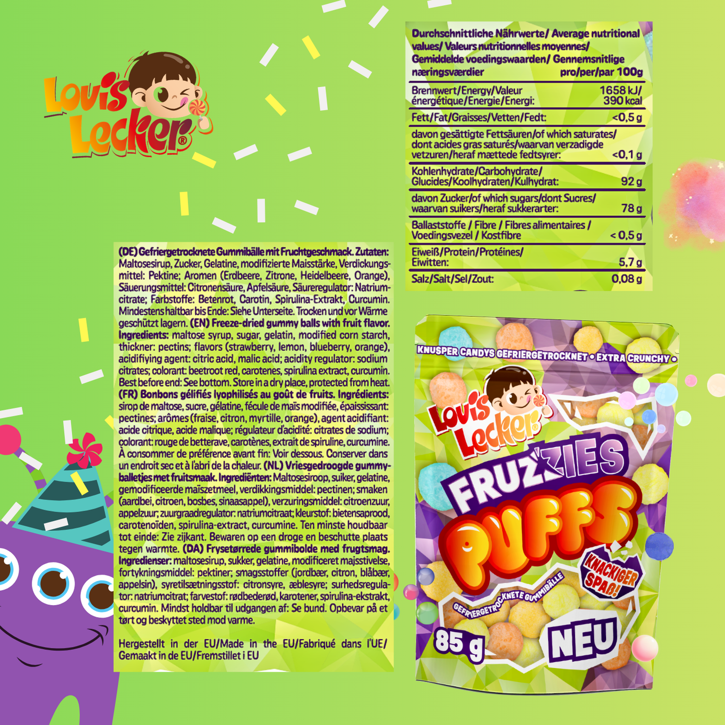 LOUIS LECKER Gefriergetrocknete knusprige Puffs 12 x 85g