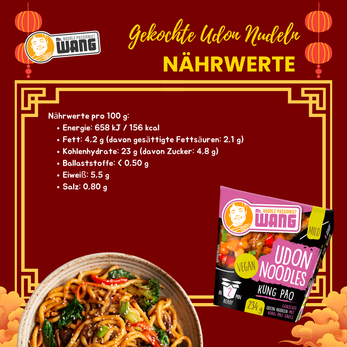 MR WANG Udon-Nudel-Bowl mit Kung Pao Sauce 234g Box