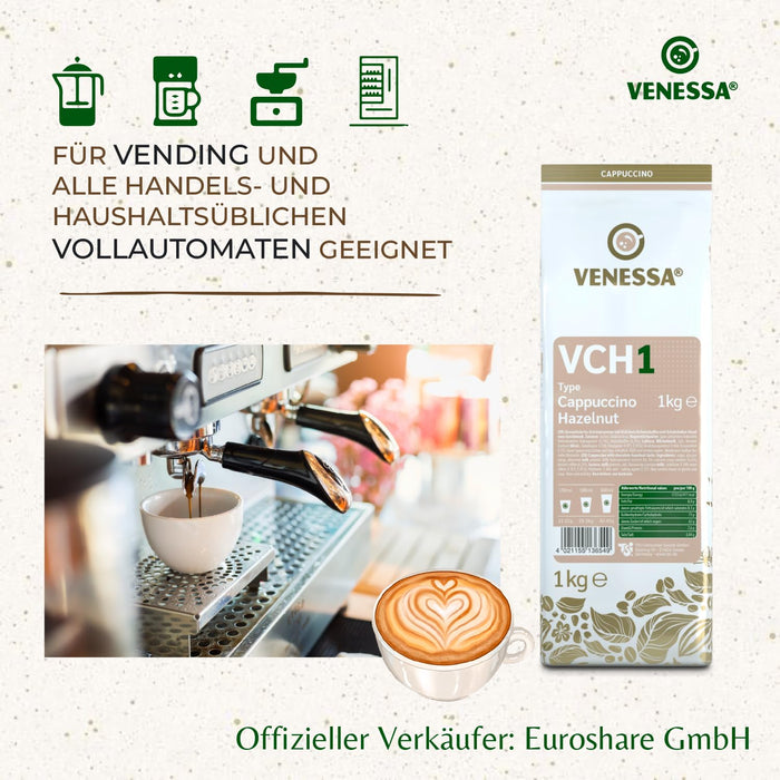 VENESSA VCH 1 Cappuccino Hazelnut 1kg Löslicher Instantkaffee Haselnussgeschmack