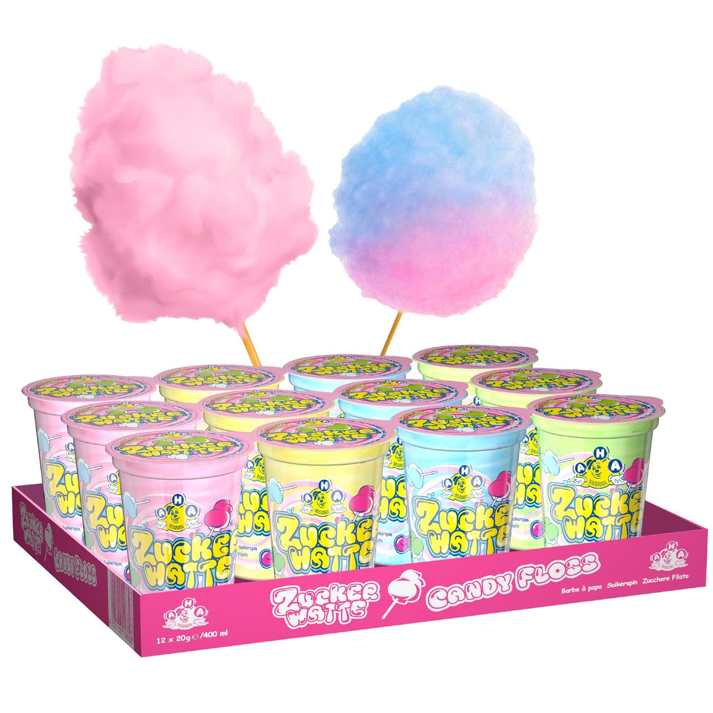 AHA Zuckerwatte 4fach sortiert 12x20g Becher