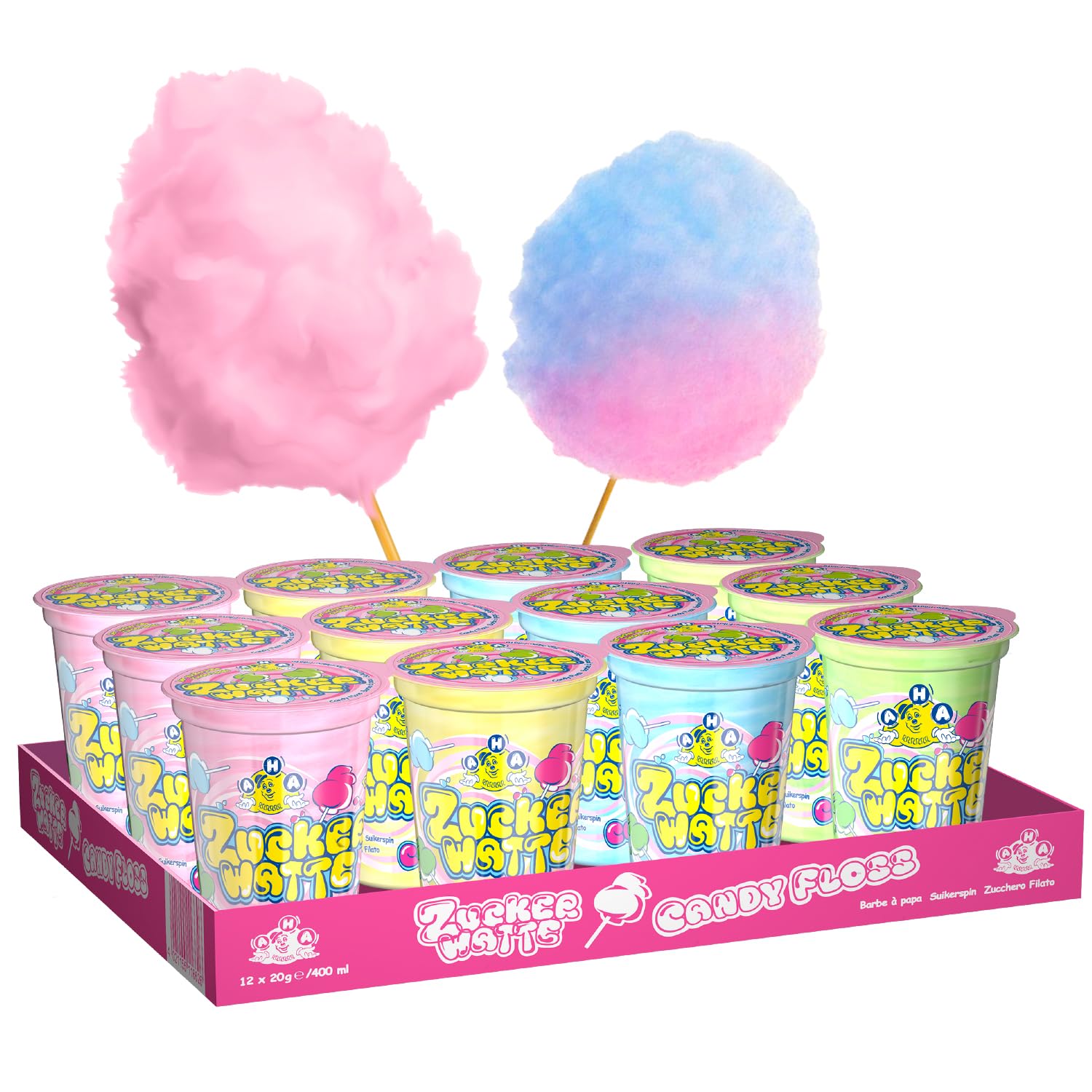 AHA Zuckerwatte 4fach sortiert 12x20g Becher