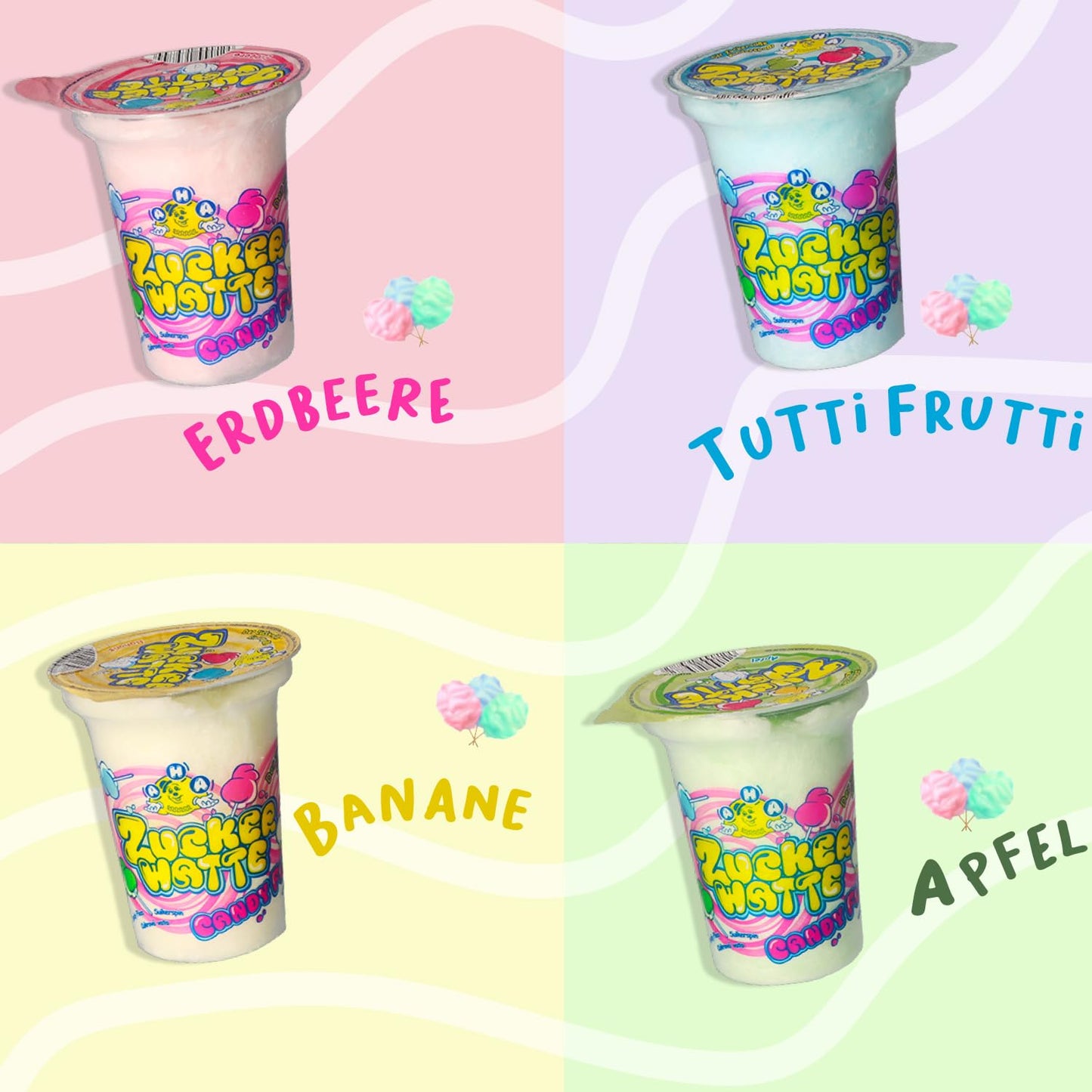 AHA Zuckerwatte 4fach sortiert 12x20g Becher