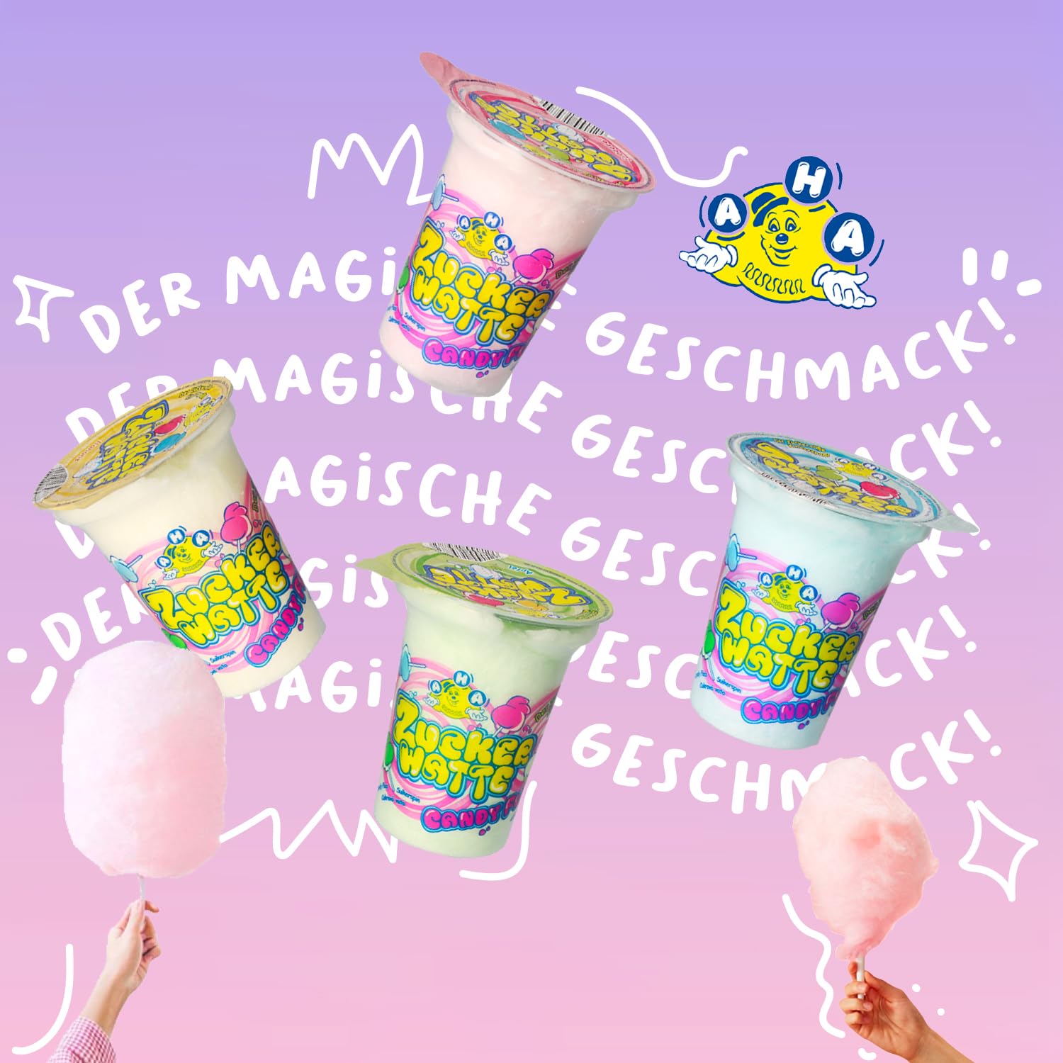 AHA Zuckerwatte 4fach sortiert 12x20g Becher