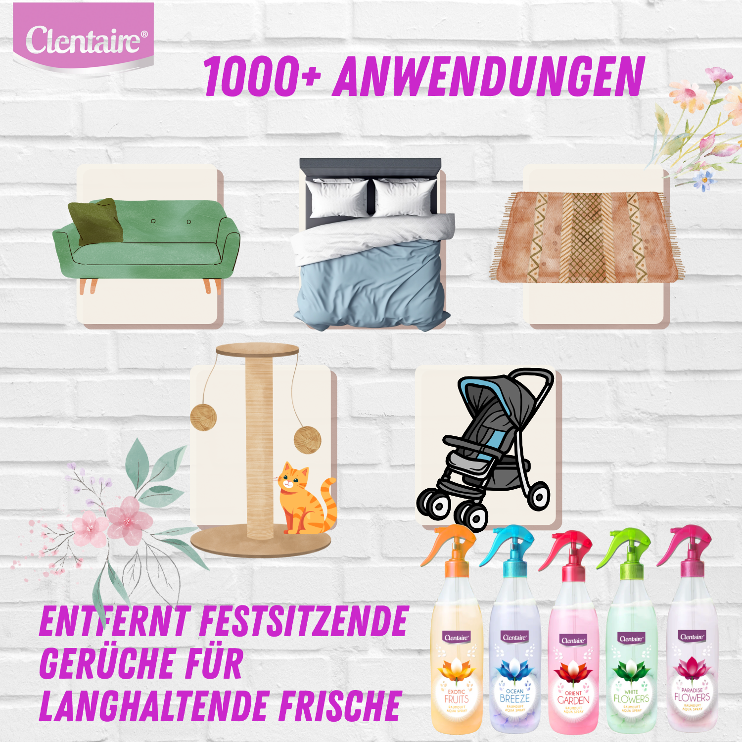 CLENTAIRE Lufterfrischer & Textilerfrischer Paradise Flowers 12 x 425ml