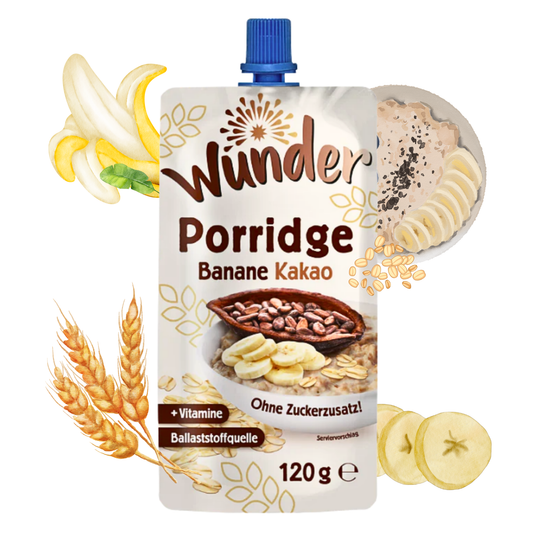 WUNDER Quetschie Banane Kakao 12 x 120g mit Haferflocken Ballaststoffquelle Vitamine, ohne Zuckerzusatz