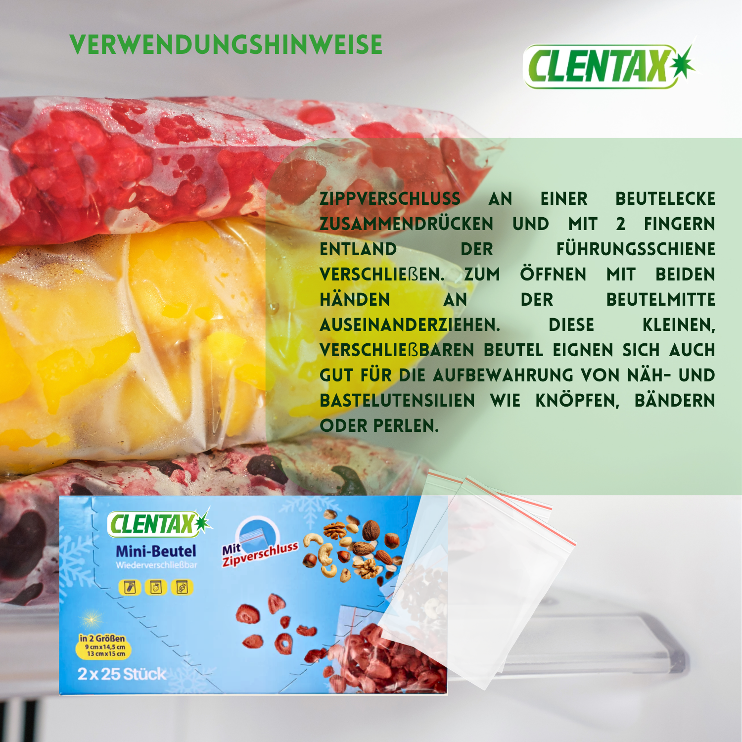 CLENTAX Haushaltsbeutel Mini 21 x 50 Stk ( in 2 Größen ) Lebensmittelecht
